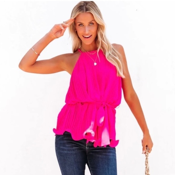 Endless Rose Pleats to Meet You Tie Top Magenta Size Medium NWT - Picture 11 of 12